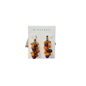 Miriam Haskell Earrings Dangle Hook Orange Brown 2" long New in Card
